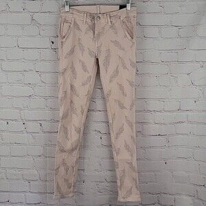 BLEULAB 8 Pocket Pink and Gray Feather Print Reversible Skinny Jeans. Size 27.